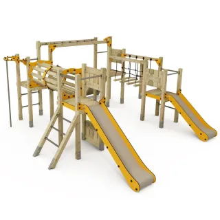 PRO MAGIC Score Klettergerüst - Spielplatz Turm mit Rutsche, Hangelleiter & Tunnel - Zertifiziert nach DIN EN 1176 - Robustes Spielgerät - Wickey