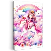 OneMillionCanvasses® Leinwandbild Einhorn - Prinzessin - Einhorn - Rosa - Regenbogen, Fotodruck (1 St), Kinderzimmer Deko, Mädchen und Jungen Bilder 20x30 cm