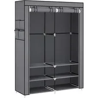 SONGMICS Kleiderschrank Stoffschrank, Schrank mit Kleiderstange, Ablagen, Seitentaschen, groß 45 x 127 x 176 cm, 2 Hängefächer, mit Ablagen, 4 Seitentaschen