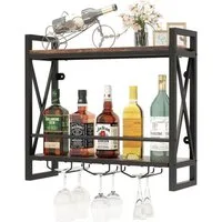COSTWAY Weinregal, Wand, Holz mit Metallrahmen, Weingläserhalter, 20x60x55cm