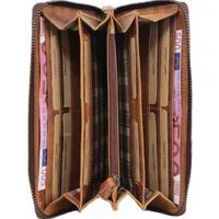 Corno d´Oro Geldbörse Damen Leder Groß Handmade Portemonnaie Viele Fächer Vintage Braun, Handgefertigt, RFID Schutz, mit Geschenkkarton