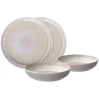 Villeroy & Boch Geschirr-Set Tafel-Set 4-tlg. Perlemor Sand (1-tlg), Premium Porcelain, 4-teiliges Tafelservice, Geschirrset, Ø27cm, Premium Porcelain, beige