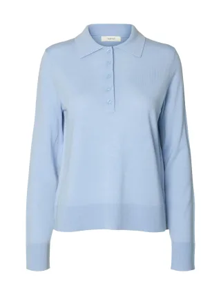 SELECTED WOMEN - SLFTHEA LS KNIT MERINO COLLAR NECK NOOS cashmere blue - Gr. - L