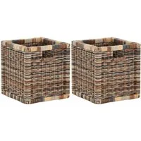 Krines Home Regalkorb Set/2 Regalkorb Aufbewahrungskorb geflochten Rattan (Quadratisch) (2-teiliges Set), Korbset Aufbewahrung Regal Schrankkorb Korb, ca. 28 x 29 x 30 cm