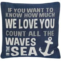 Grafelstein Kissenhülle Kissenhülle COUNT ALL THE WAVES blau weiß mit Schrift maritim Kissen L
