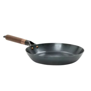 Camping Pfanne abnehmbarer Holzgriff Metall ø24cm | Barebones Steel Skillet Bratpfanne Carbon-Metallpfanne Outdoor Kochgeschirr Grillen am Feuer.