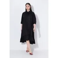 Ulla Popken Maxikleid Maxikleid Ginkgo-Stickerei Hemdkragen 3/4-Arm