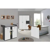 BMG Möbel Babyzimmer-Komplettset Kinderzimmer Set Elli, (Spar-Set, Kleiderschrank, Wickelkommode, Babybett), inkl. Schlupfsprossen, Farbe Weiß Anthrazit, Made in Germany