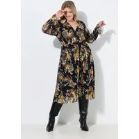 MIAMODA Jerseykleid Mesh-Midikleid A-Linie Tigerdruck Wickeleffekt