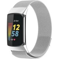 Wigento Smartwatch-Armband Für Fitbit Charge 6 / 5 Metall Stahl Mesh Armband mit Magnetverschluss