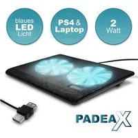EAXUS Notebook-Kühler Padeax für PlayStation 4, Laptops & weitere Konsolen. Lüfter Kühler, auch PS5, mit blauer LED-Beleuchtung