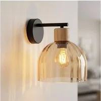 GLOBO LIGHTING Wandleuchte, Leuchtmittel nicht inklusive, Wandleuchte Wandlampe Metall schwarz matt Glas amber Holz E27 H 24 cm