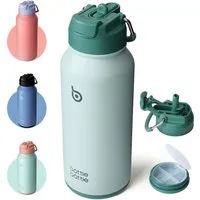BOTTLE BOTTLE Trinkflasche Edelstahl Trinkflasche mit Strohhalm, auslaufsichere Isolierflasche, für Sport & Fitnessstudio, mit Pillenfach, doppelwandig