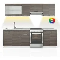 Vicco Küchenzeile Raul, Edelgrau/Weiß, 240 cm, AP Marmor mit LED-Leisten
