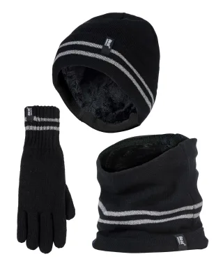 Hi Vis Mütze, Halswärmer & Handschuhe Set | Wärmehalter | Reflektierende Arbeitskleidung Set für extrem kaltes Wetter - Schwarz