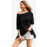 Imily Bela T-Shirt Damen Weit geschnittene Bluse mit Kurzärmeln (Packung, 1-tlg., 1per-Pack) in Unifarbe