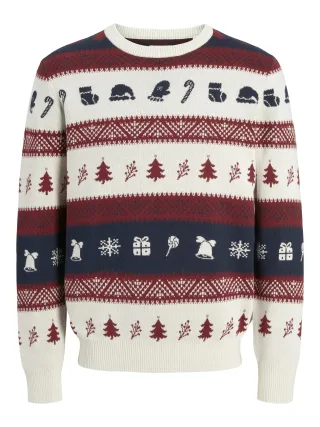 JACK&JONES - JJXMAS SNOWBALL KNIT CREW NECK syrah - Gr. - XL