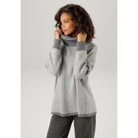 Aniston CASUAL Strickpullover im Karo-Dessin mit Streifen-Optik