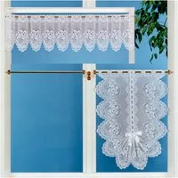 heimtexland Scheibengardine Blumen Gardine gebogt I vielseitige Deko-Varianten (1 St), Stangendurchzug, halbtransparent, Jacquard, Bistrogardine I Muschelbogen I Schwalbenschwanz I weiß