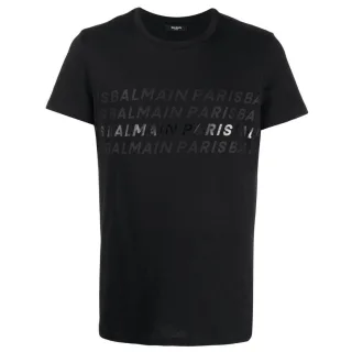 Balmain Paris - Schwarzes T-shirt Mit Mehreren Logos