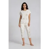 Mademoiselle Sommeil Capri-Pyjama Schlafanzug mit Mond & Sterne Print in Beige (2 tlg., 1 Stück) aus 100% Baumwolle