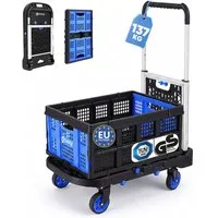 Sekey Transportwagen Plattformwagen klappbar Handgriff mit abnehmbarem Einkaufskorb, 2-in-1 Transportwagen 360° Lenkrollen, 3-Fach höhenverstellbarer Griff