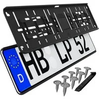L & P Car Design Kennzeichenhalter für Auto rahmenlos ohne sichtbare Befestigungpunkte Schwarz, (2-St)