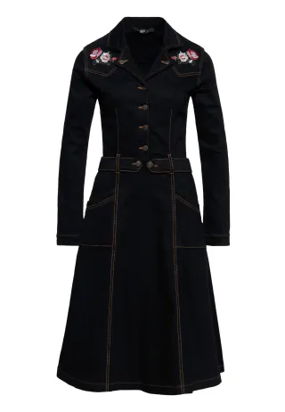 Queen Kerosin Damen Denim Swing Kleid schwarz