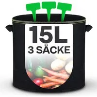 Praknu Pflanzkübel Pflanzsack 15L - 3 STK aus Vliesstoff mit 3 Schilder zum Beschriften (3er Set, 3 St), mit Griff - Für Gemüse, Pflanzen & Blumen - Stofftöpfe - Grow Töpfe
