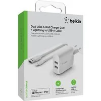 Belkin Dual USB-A Ladegerät incl. Lightning Kabel 1m Schnelllade-Gerät