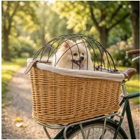 PawHut Tierfahrradkorb Hundefahrradkorb mit Weichem Kissen bis 5 kg, LxBxH: 50x32,5x43 cm, handgefertigtes Weidengeflecht