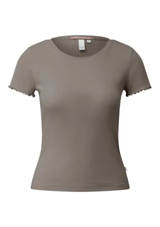 Q/S designed by - T-Shirt mit Rippstruktur braun - Gr. - XS