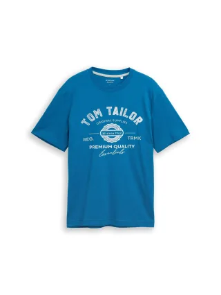 Tom Tailor - T-Shirt mit Logo-Print blue petrol - Gr. - M