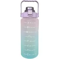 Botells Trinkflasche 2 Liter, Trinkmotivation mit Strohhalm, schöner Farbverlauf mit Henkel, auslaufsicher, BPA frei, für Camping, Reisen, Schule, Sport und Büro