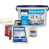 plid Wand- und Deckenfarbe Premium Polarweiss Innenfarbe Wandfarbe Deckenfarbe Profi Farbe Set, Schnelltrocknend, spritzarm, verarbeitungsfertig