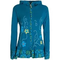 Vishes Kapuzensweatjacke Damen Sommerjacke Blumen-Strickjacke Elfenjacke Kapuzi Rüschen Retro, Gothik, Boho Style