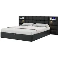 Flieks Polsterbett, Doppelbett 180x200cm mit hydraulischem Stauraum Leselicht Ladefunktion