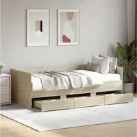 furnicato Bett Praktisches Tagesbett mit Schubladen 193x93x65 cm Sonoma-Eiche (1-tlg), Stabiles Gästebett mit 3 Rollschubladen für Wohn- oder Schlafzimmer