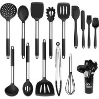 TUWENA Kochbesteck-Set 15-teiliges Küchenutensilienset mit Ständer, Küchenhelfer aus Silikon