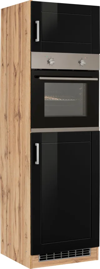 KOCHSTATION Backofen/Kühlumbauschrank "KS-Tinnum" 60 cm breit, 200 cm hoch, Metallgriffe, MDF Fronten, Nischenmaß 88 cm