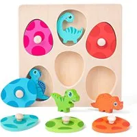 Sorvyzxn Lernspielzeug Holzspielzeug Holzpuzzle Dino Eier Montessori Spielzeug, Greifpuzzle Motorikspielzeug Geburztag Geschenk für Mädchen Jungen