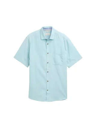 Tom Tailor - Regular Fit Kurzarmhemd mit Leinenanteil pastel turquoise chambray - Gr. - M