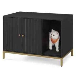 FEANDREA Katzenklo-Schrank Katzenhaus mit Kratzmatte schwarz