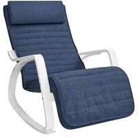 SONGMICS Schaukelsessel Schaukelstuhl, für Schlafzimmer, Wohnzimmer, 121,5 x 67 x 84 cm (mit Armlehnen aus Birkenholz), 5-fach verstellbare Fußstütze, bis 150 kg belastbar, mitternachtsblau
