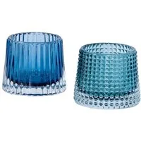 Levandeo® Teelichthalter, 2er Set Teelichthalter H7cm Glas Blau Kerzenhalter Tischdeko Kerzen