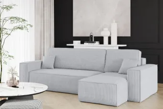 Ecksofa Schlafsofa Sofa MARIS Stoff Poso Hellgrau Ottomane Rechts