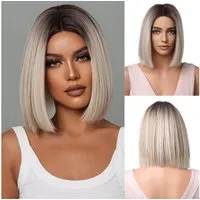 LuxusKollektion Kunsthaarperücke Perücke Bob gerade Synthetik schulterlang Ombre Braun bis Blond