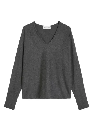 Marc OPolo Casual - Feinstrick-Pullover oversized aus weichem Schurwolle-Viskose-Mix grau - Gr. - XS