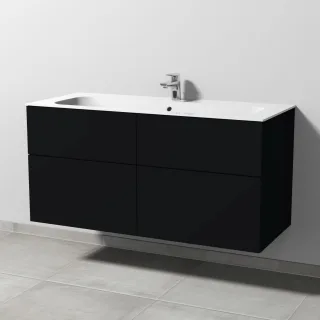 Sanipa 3way Keramik-Set Finion Keramik-Waschtisch und Unterbau mit 4 Auszügen, Schwarz-Matt SF40208