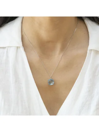 Zeeme Gemstones Halskette Silber 925 rhodiniert 45cm lang mit Blautopas (beh.)